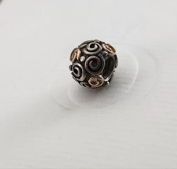 Pandora Two Tone Golden Doodle Rose Bud Charm - Picture 2 of 8